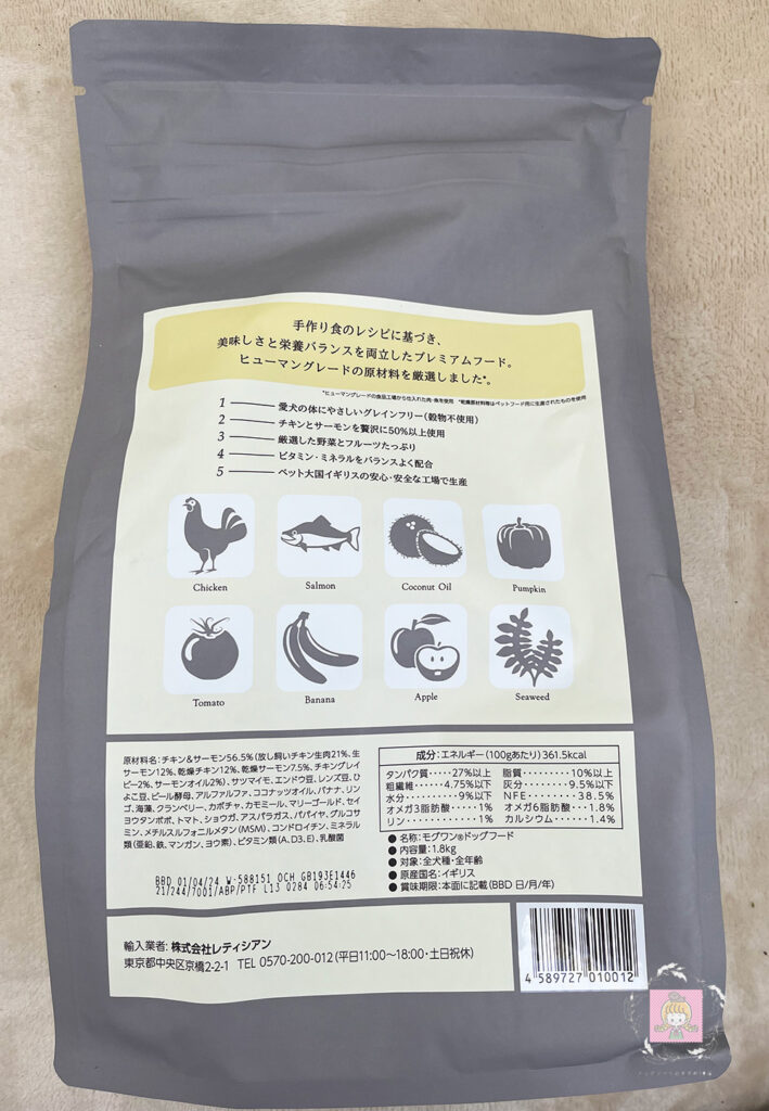 モグワンドッグフードパッケージ裏面