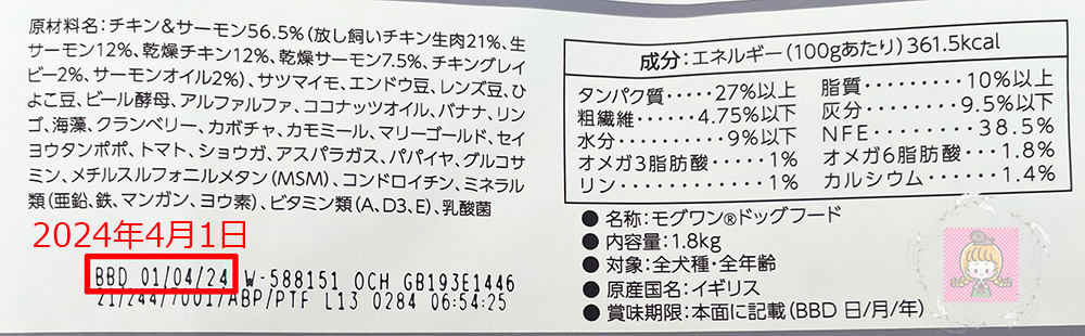 モグワンドッグフードの原材料名と賞味期限